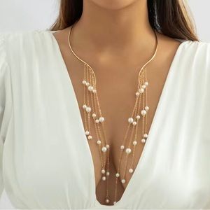 COPY - Faux pearl Tassel open choker Necklace